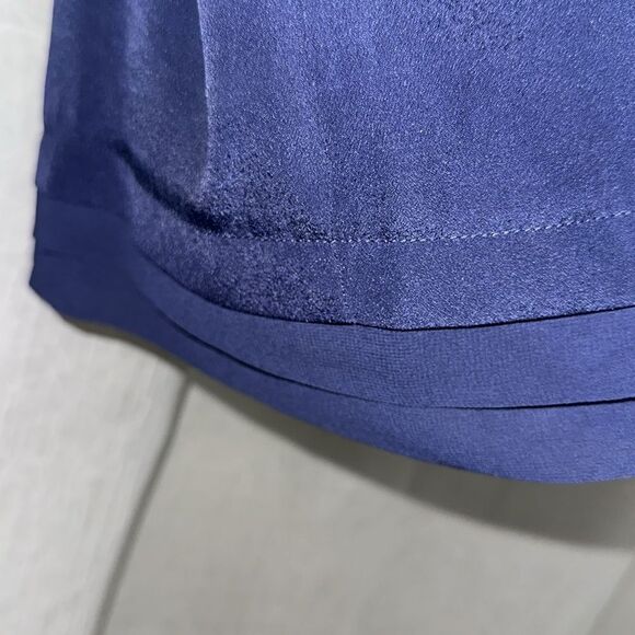 Anne Klein XL Midnight Blue Pop Over Boxy Fit Chiffon Pleated Details Blouse - Picture 6 of 11